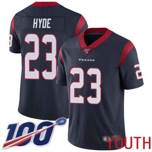 Houston Texans Limited Navy Blue Youth Carlos Hyde Home Jersey NFL Football #23 100th Season Vapor Untouchable->women nfl jersey->Women Jersey